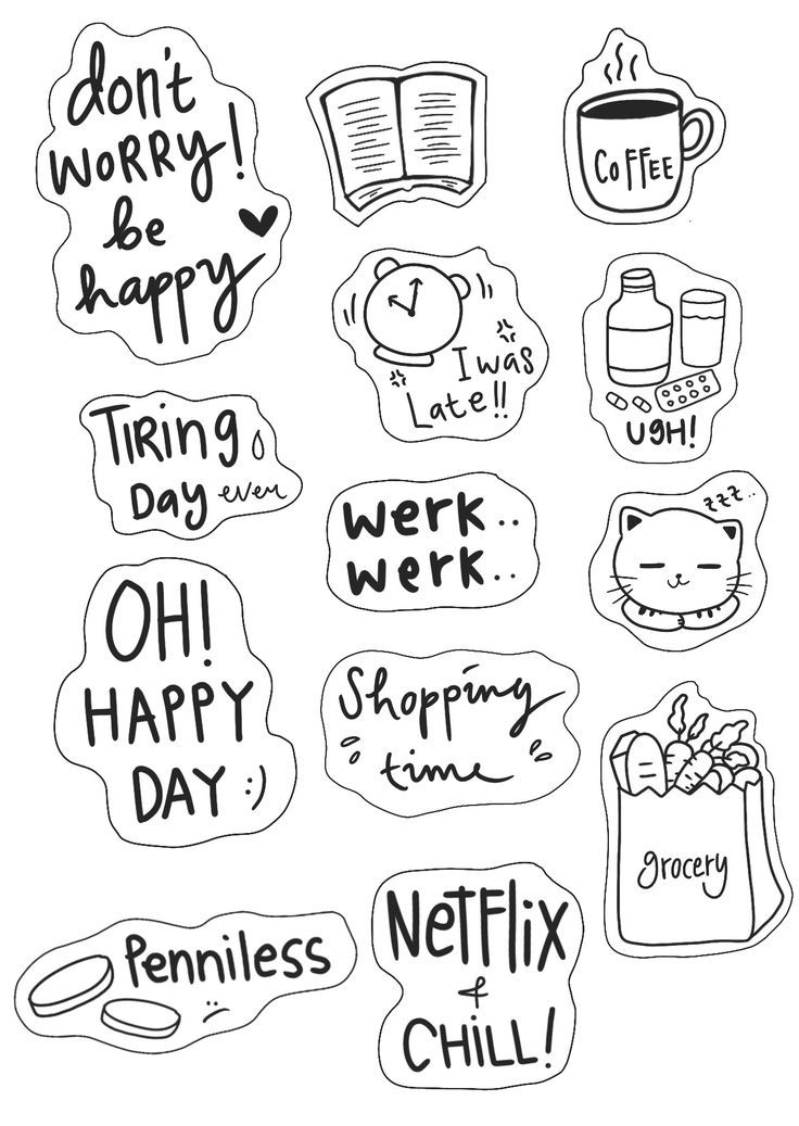 some stickers that say different things to do in the day, including coffee and books