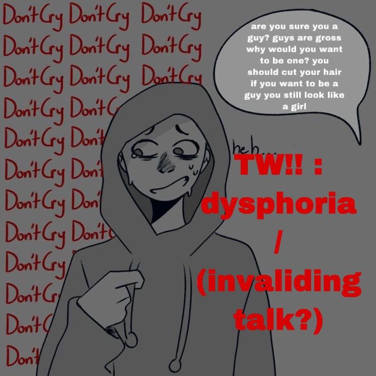 a drawing of a person with a thought bubble above it that says, twi dysphora / invaliding talk?