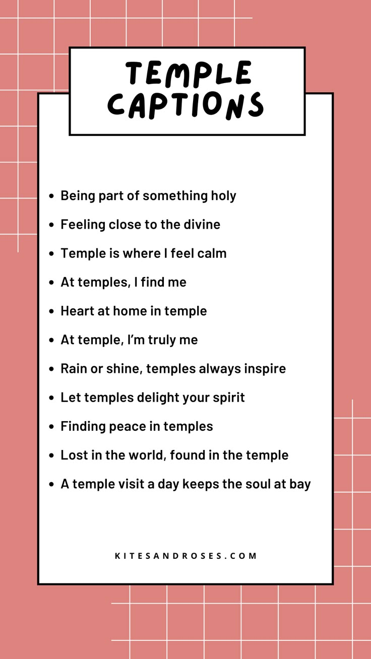 a poster with the words temple captions written in black and white on pink background