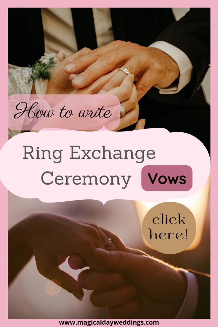 the words how to write ring exchange ceremony vows with two hands holding each other's wedding rings