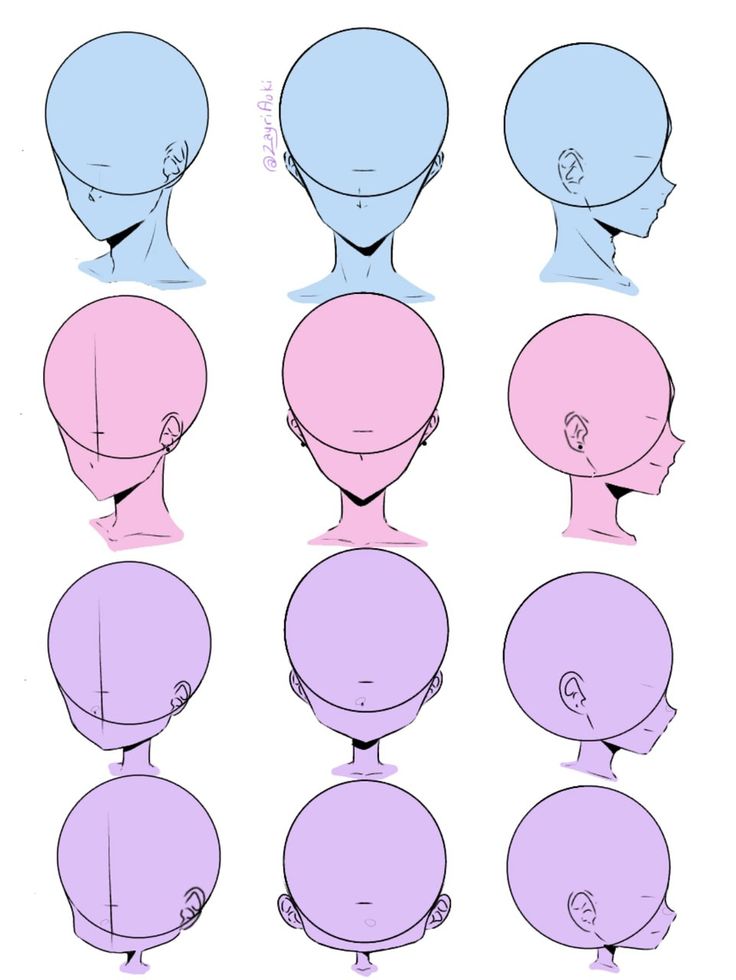 the head and shoulders of an anime character with different hair styles, from front to back