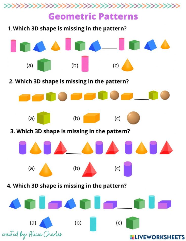 the worksheet for geometric patterns is shown with different shapes and numbers on it