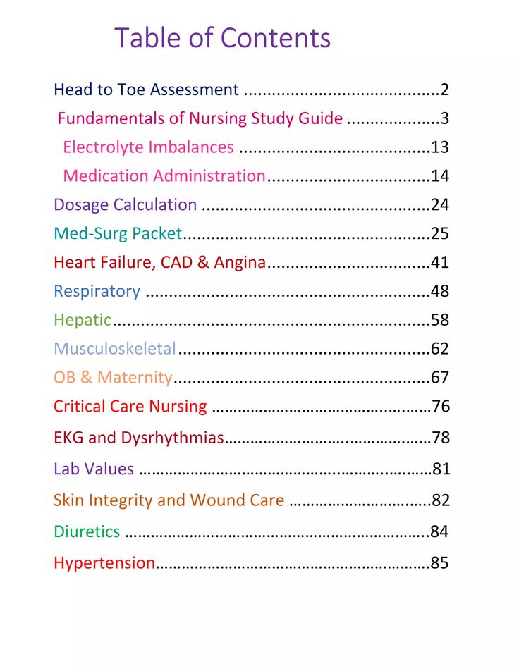 the table of contents is shown with numbers