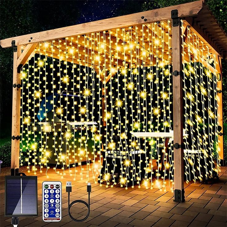 an outdoor christmas light display with lights on it