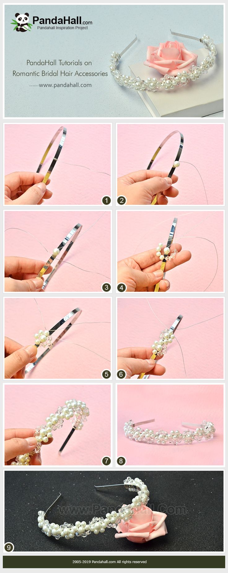 instructions for how to make a pearled headband with beads and pearls on it