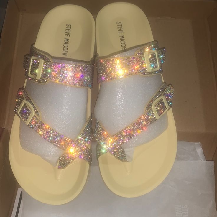 Yellow Bling Embellished Sandals Yellow Sparkle, Hippie Sandals, Madden Girl Sandals, Sparkle Sandals, Sparkly Sandals, Toddler Sandals Girl, Shoes Steve Madden, Boho Sandals, Steve Madden Sandals