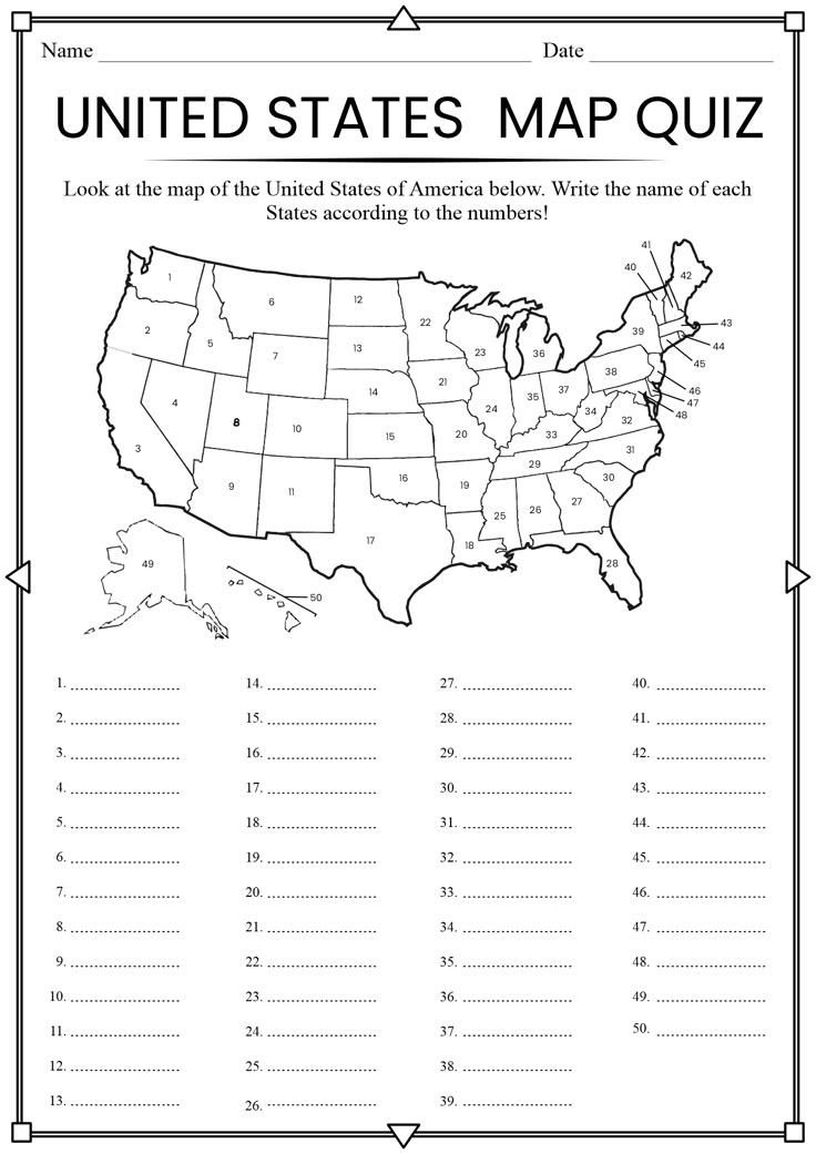 the united states map worksheet for students to practice their english speaking and writing skills