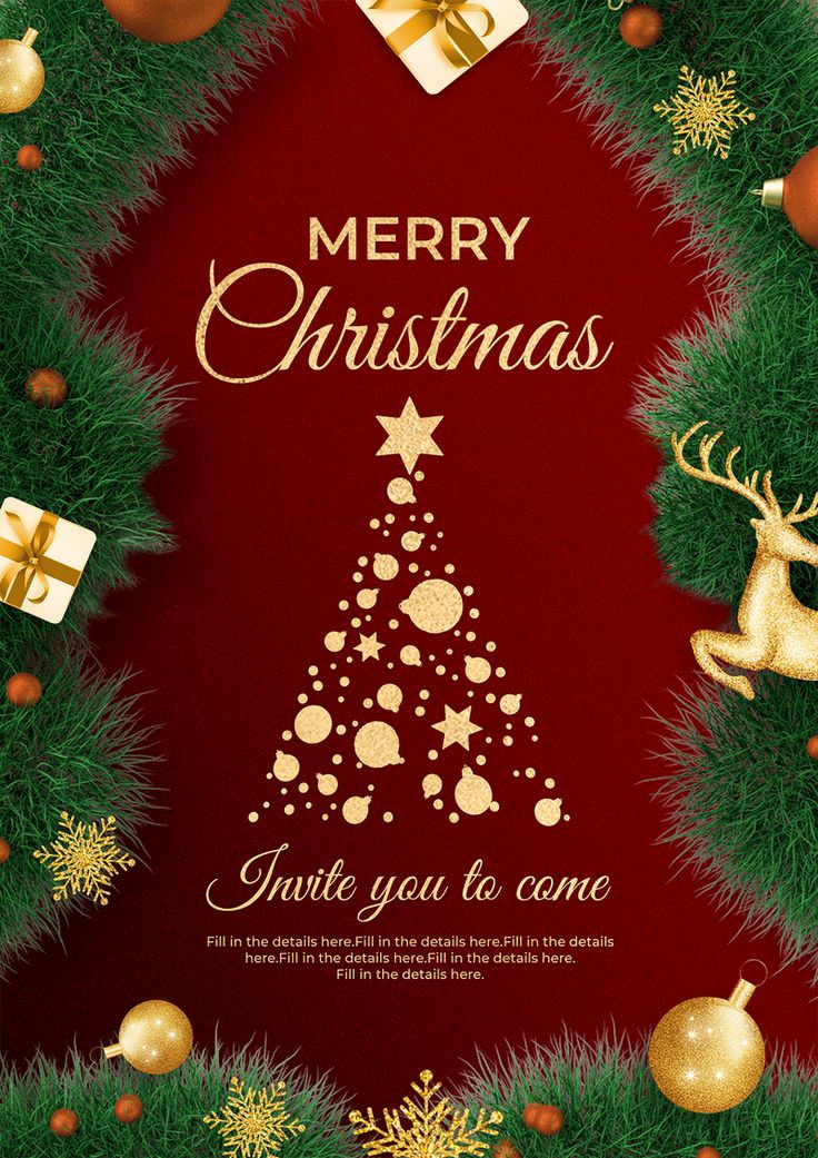 merry christmas card with presents and ornaments