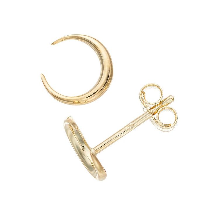 Day or night, these Au Naturale 14k gold crescent moon earrings are a fashionable accent to your look. Day or night, these Au Naturale 14k gold crescent moon earrings are a fashionable accent to your look. Length: 0.3 in. Backings: post Metal: 14k gold Finish: polished Packaging: pouch Size: One Size. Color: Yellow. Gender: female. Age Group: adult. Elegant Crescent Moon Charm Earrings, Elegant Half Moon Earrings With Moon Charm, Elegant Half Moon Gold Hoop Earrings, Elegant Gold Half Moon Hoop Earrings, Elegant Single Moon-shaped Cartilage Earring, Elegant Single Moon Cartilage Earring, Elegant Half Moon Pierced Earrings, Elegant Yellow Gold Moon Earrings, Gold Crescent Cartilage Earrings