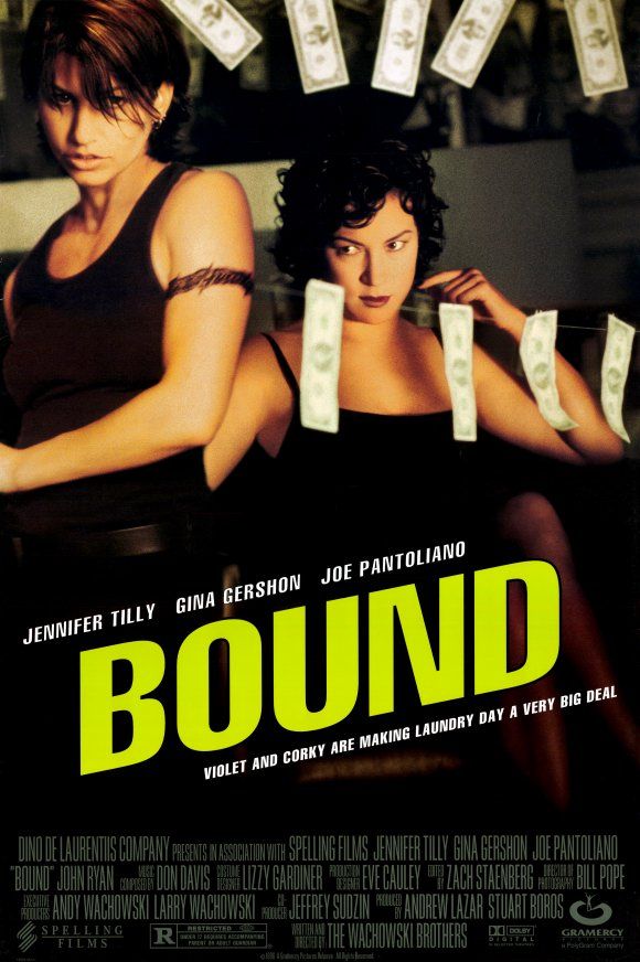 a movie poster for the film bound with two women sitting in front of money stacks