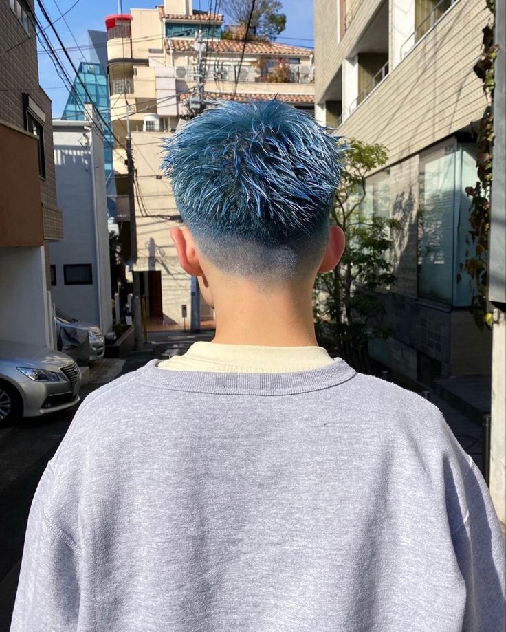 Men’s Dyed Hair, Blue Buzzcut, Bleached Hair Men, Short Dyed Hair, Dyed Hair Men, Shaved Hair Designs, Tomboy Hairstyles, Buzzed Hair, Men Hair Color