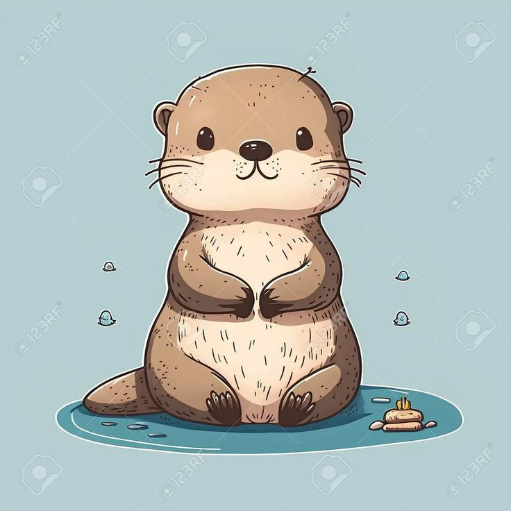 an otter is sitting in the water with its paws on his chest and eyes closed