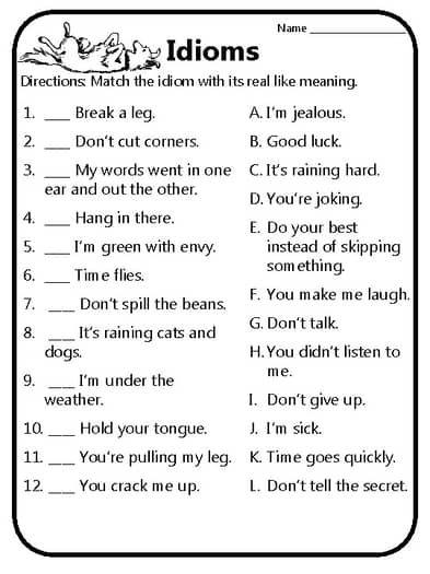 the idioms worksheet for kids