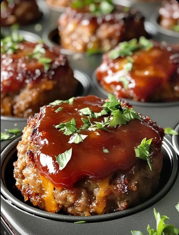 mini meatloaf muffins with ketchup and parsley on top