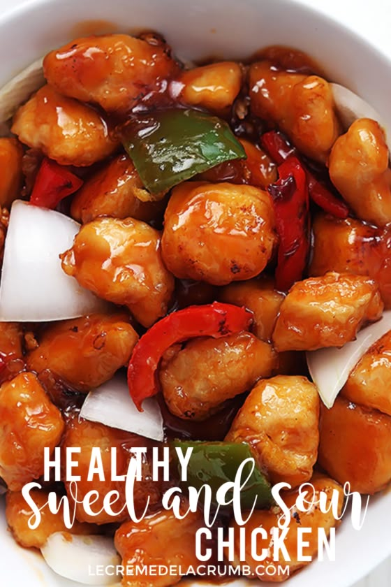 healthy sweet and sour chicken in a white bowl