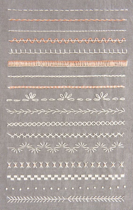 a gray rug with different types of stitches and lines on the front, side, and back of it