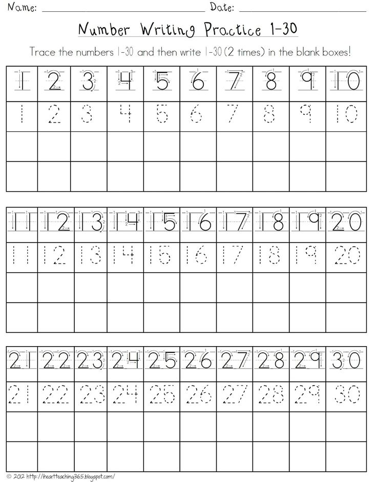 the number writing practice sheet for numbers 1 - 30 is shown in this image, and it