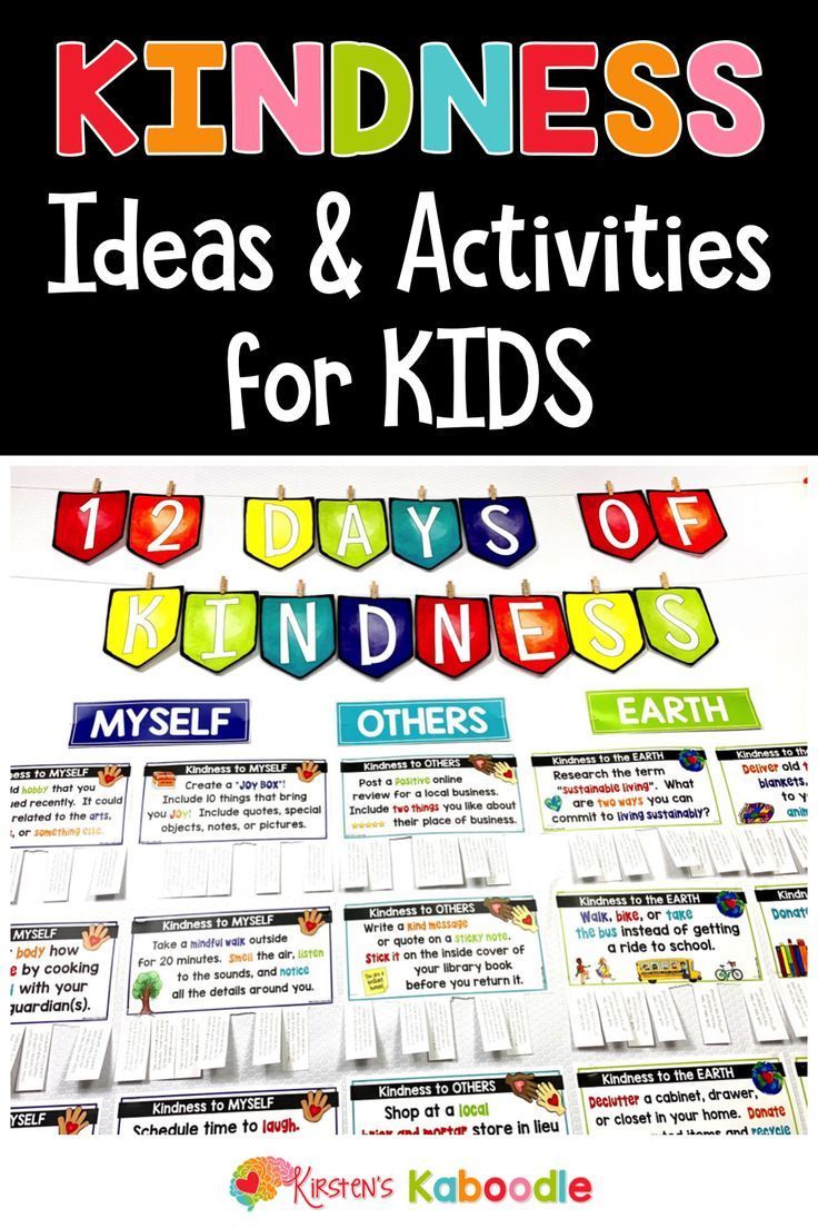 a poster with the words kindness, ideas and activities for kids to learn how to use them