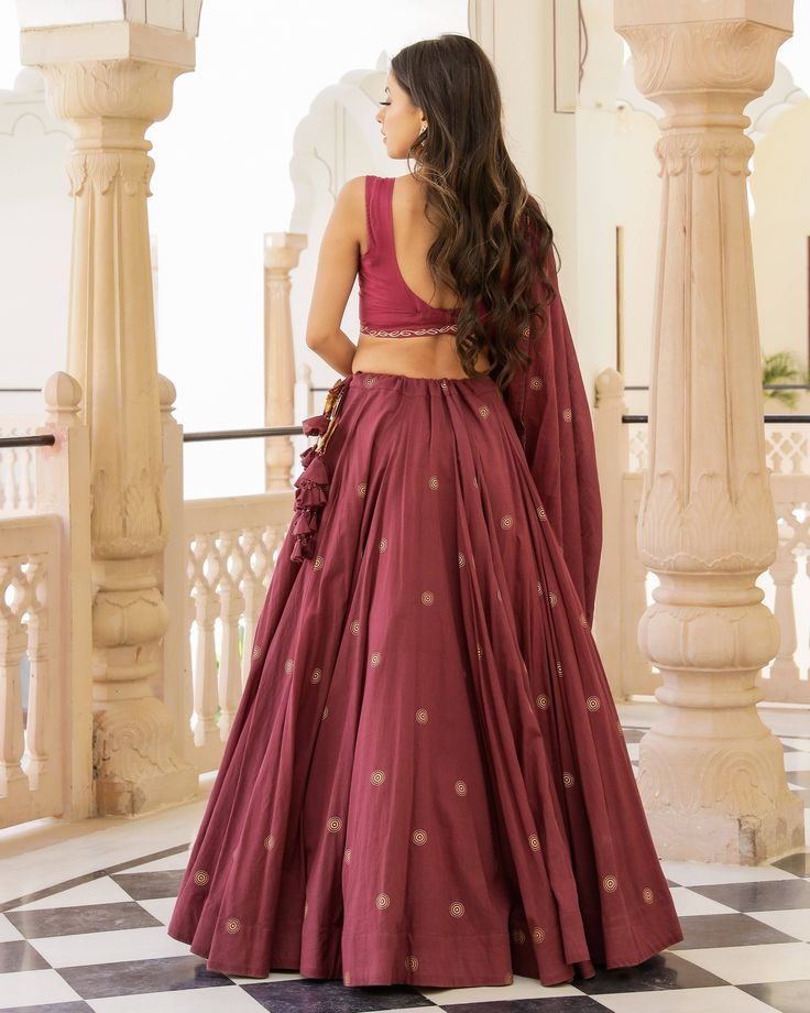 Maroon Mist Lehenga Set - www.riafashions.com Wedding Lehenga With Dori Work In Slub Silk, Wedding Slub Silk Lehenga For Navratri, Slub Silk Cutdana Lehenga For Reception, Reception Slub Silk Lehenga With Cutdana, Reception Slub Silk Lehenga With Cutdana Details, Slub Silk Lehenga With Traditional Drape For Reception, Slub Silk Choli For Wedding And Festivals, Reception Slub Silk Lehenga With Zari Work, Traditional Drape Slub Silk Lehenga For Reception