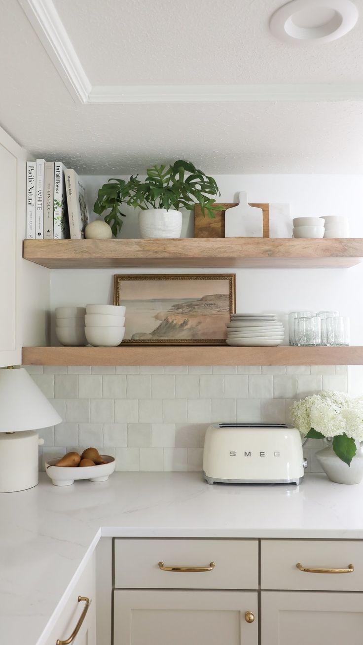 the kitchen counter is clean and ready to be used for breakfast or brunch