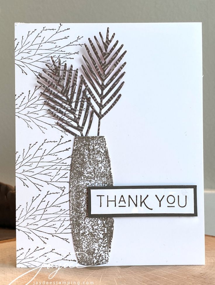 a thank you card with a plant in a vase