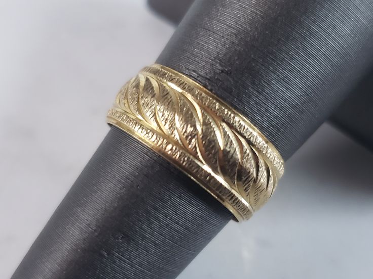 "A WOMENS VINTAGE ESTATE 14K YELLOW GOLD RING.  THE RING IS A SIZE 6.75 AND WEIGHS 4.8g.  THE WIDTH OF THE RING IS ABOUT 1/4\".  RING IS MARKED\" 14K, RAMCO\".  THERE IS ALSO SOME PERSONALIZATION ON THE INSIDE AS WELL.  THE RING MAKES A LOVELY GIFT FOR THAT SOMEONE SPECIAL.  ANY OTHER QUESTIONS, PLEASE ASK.  BE SURE TO CHECK OUT SOME OF MY OTHER GREAT ITEMS UP FOR SALE. THANK YOU. IF THERE ARE ANY ISSUES PLEASE CONTACT US, WE'RE ALWAYS HAPPY TO TRY TO HELP YOU OUT AS BEST AS WE CAN." Heirloom Wide Band Yellow Gold Ring, Heirloom Hallmarked Yellow Gold Wide Band Ring, Vintage Yellow Gold Wide Band Ring For Anniversary, Vintage Wide Band Yellow Gold Jewelry, Gold Heirloom Wide Band Ring For Formal Occasions, Vintage Yellow Gold Rings With Decorative Band, Formal Hallmarked Yellow Gold Wide Band Ring, Vintage 14k Gold Wide Band Ring, Vintage Hallmarked Wide Band Ring For Formal Occasions