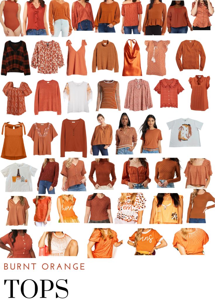 Soft Orange Outfit, Burnt Orange Outfits For Women, Burnt Orange Color Combinations, Burnt Orange Top Outfit, Burnt Orange Clothes, Burnt Orange Outfits, Burnt Orange Outfit, Burnt Orange Fashion, Unrealistic Outfits