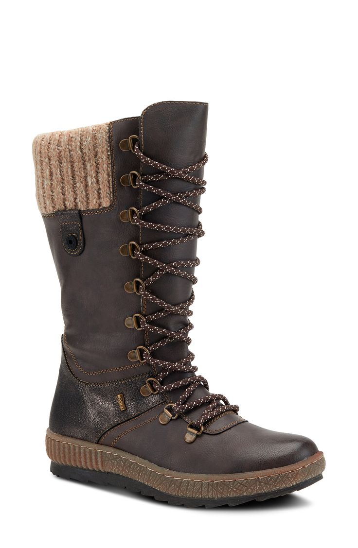 Start an outdoor adventure in this shock-absorbing, water-resistant boot with durable tread sole, warm faux-shearling lining and a cozy knit collar. Style Name:Spring Step Chibero Faux Shearling Lined Water Resistant Boot (Women). Style Number: 6118677. Available in stores. Brown Knee-high Winter Combat Boots, Rugged Lace-up Hiking Boots For Winter, Winter Rugged Hiking Lace-up Boots, Brown Knee-high Combat Boots For Winter, Rugged Winter Hiking Lace-up Boots, Winter Rugged Combat Boots For Outdoor Activities, Waterproof Platform Boots For Winter Outdoor, Brown Winter Platform Boots For Outdoor, Brown Combat Boots For Winter Outdoor Activities