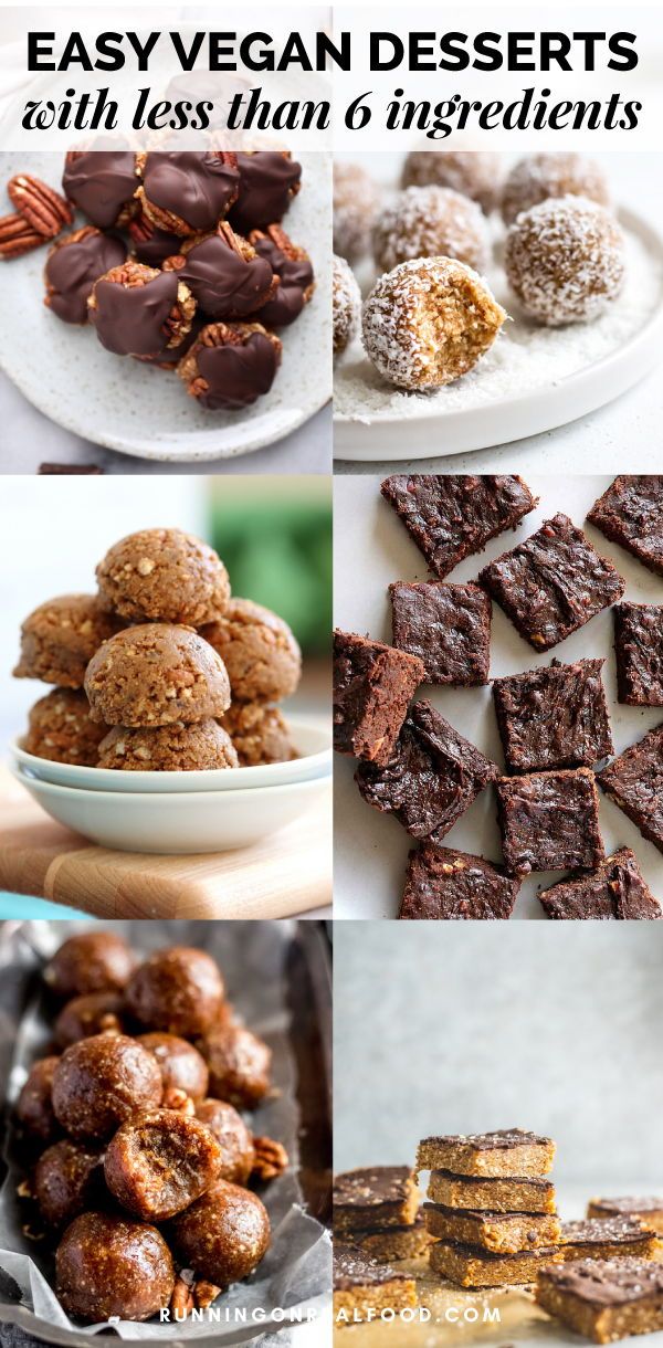 collage of different desserts with text overlay that says easy vegan desserts