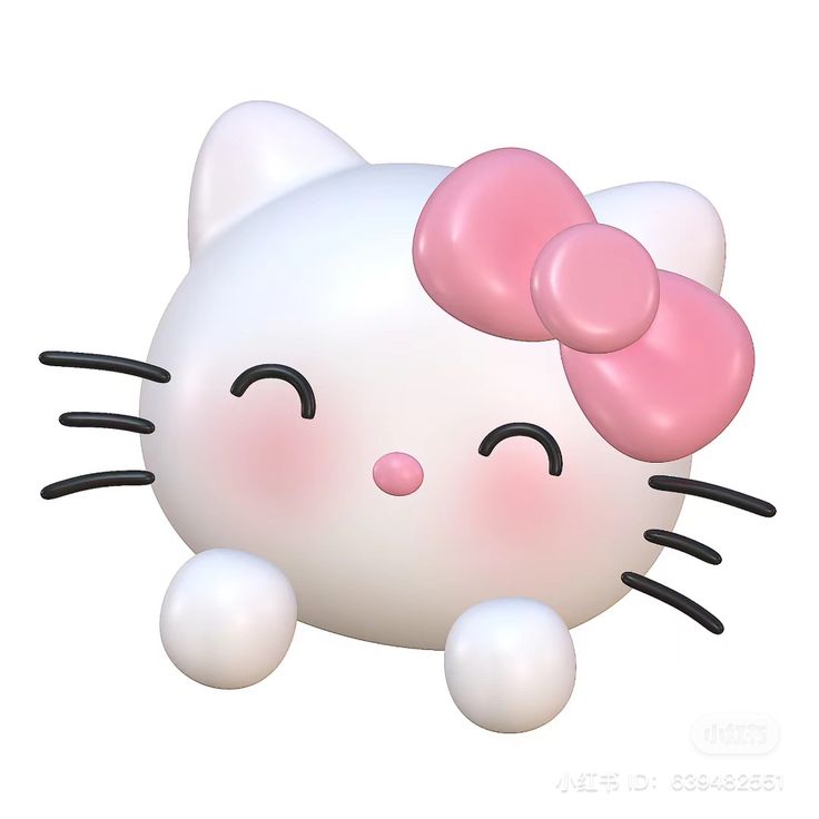 a white hello kitty balloon with pink bows on it's head and eyes, sitting in front of a white background