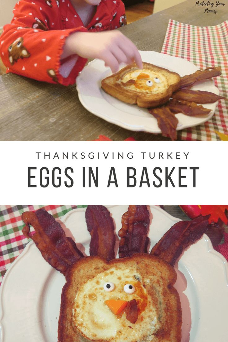 a little boy that is eating some kind of egg in a basket with bacon on it