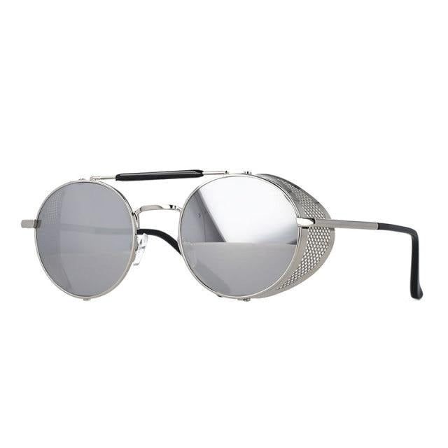 Punk Sunglasses With Tinted Lenses For Streetwear, Punk Style Tinted Sunglasses For Streetwear, Punk Style Mirrored Sunglasses For Summer, Metal Sunglasses With Tinted Lenses For Streetwear, Streetwear Metal Sunglasses With Tinted Lenses, Futuristic Silver Sunglasses With Mirrored Lenses, Adjustable Punk Sunglasses For Summer, Adjustable Punk Style Sunglasses For Summer, Punk Style Adjustable Sunglasses For Summer