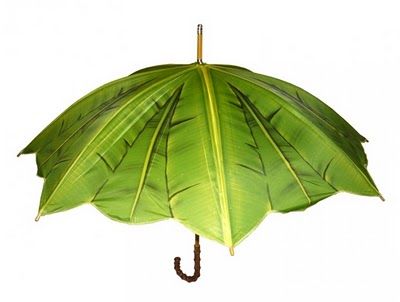 a green umbrella is hanging upside down