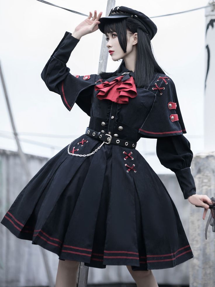 Military Style Shirts, Lolita Outfit, Costume Noir, Gothic Tops, Op Dress, Lolita Outfits, Black Costume, Gothic Rock, Half Skirt