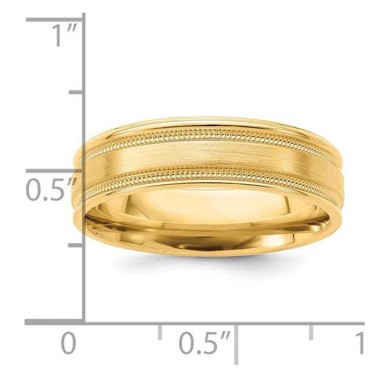 Made from 14k yellow gold. Weighs between approximately 7.93 and 9.48 grams (depending on ring size). Features - Solid - 14k Yellow gold - Comfort fit - Polished & satin - Milgrain - Heavy Weight - Flat - Grooved Product Specifications - Material : Primary - Purity : 14K - Finish : Polished & Brushed - Material : Primary : Gold - Ring Fit : Comfort - Product Type : Jewelry - Jewelry Type : Rings - Material : Primary - Color : Yellow - Ring Type : Wedding Bands Yellow Ring, Yellow Rings, Gold Light, Magnetic Bracelet, Jade Jewelry, Ring Fit, Types Of Rings, Heavy Weight, Band Ring