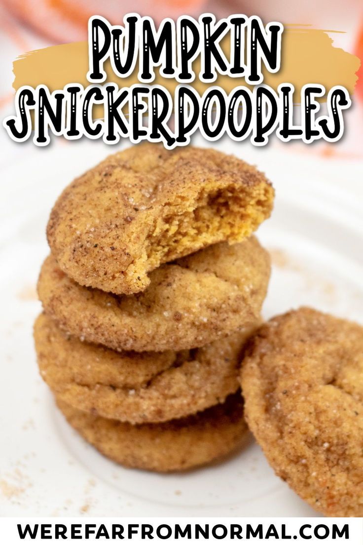 pumpkin snickkerdoodles stacked on top of each other with text overlay