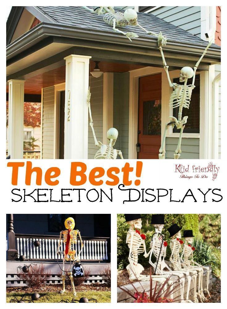 the best skeletons on display in front of a house with text overlay that reads, the best skeleton displays