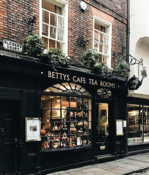 the outside of a cafe called betty's cafe tea rooms