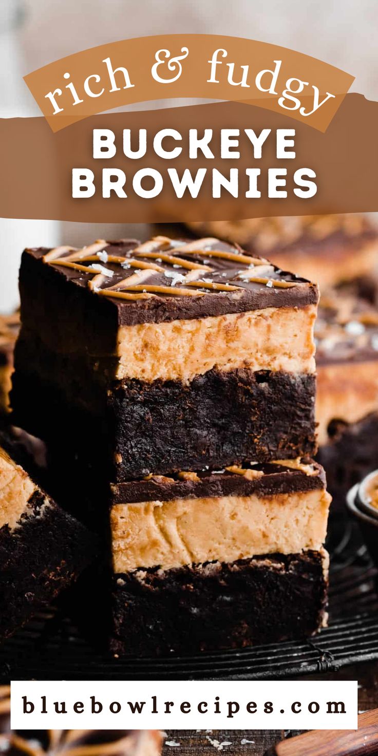 rich and fudgey buckeye brownies with peanut butter frosting on top