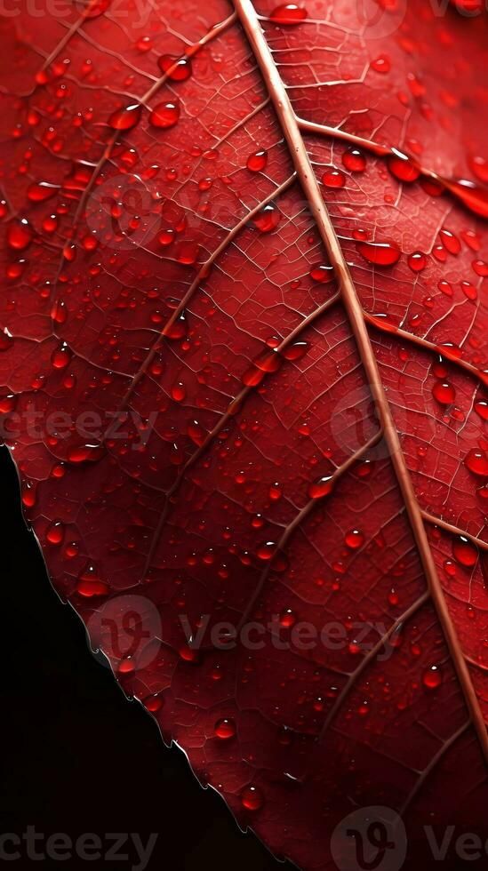 a red leaf with water droplets on it