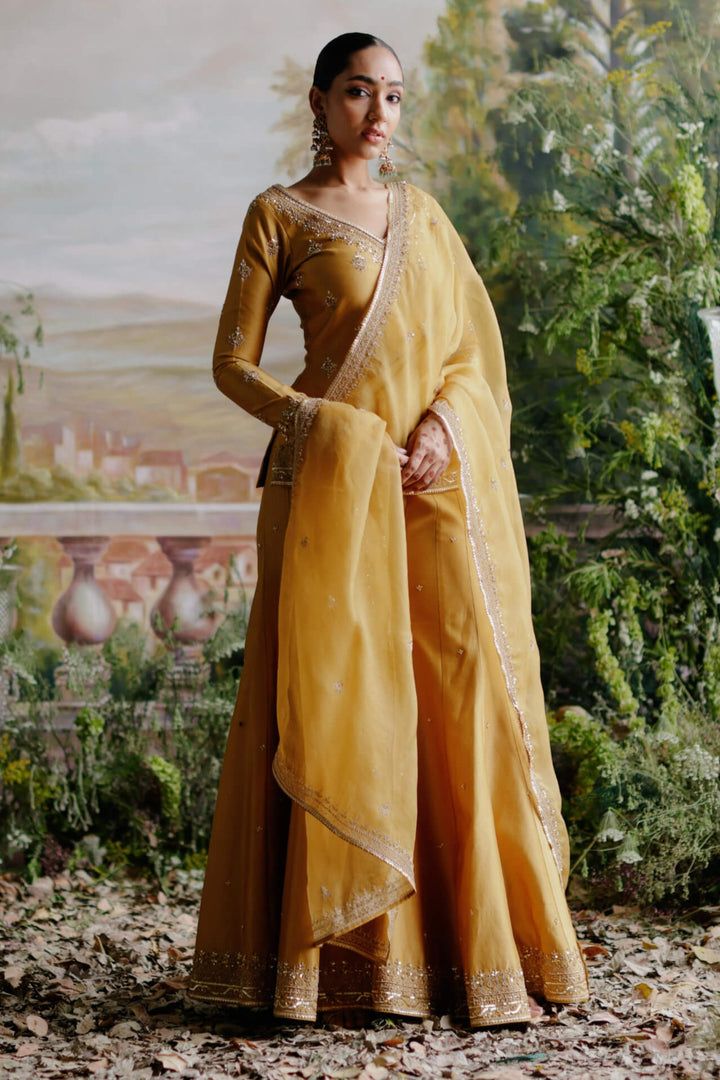 Jigar Mali | Olive Green Anarkali Jacket And Pant Set | INDIASPOPUP.COM Gold Anarkali Floor-length Churidar, Gold Anarkali Churidar Floor-length, Elegant Slub Silk Churidar For Wedding, Wedding Slub Silk Lehenga For Navratri, Designer Tissue Silk Anarkali Set With Cutdana, Designer Anarkali Set With Cutdana In Tissue Silk, Bollywood Style Gold Slub Silk Anarkali Set, Gold Anarkali Set With Traditional Drape, Elegant Floor-length Slub Silk Anarkali Set