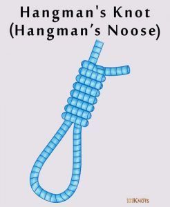 an image of a blue rope with the words hangman's knot hanging from it