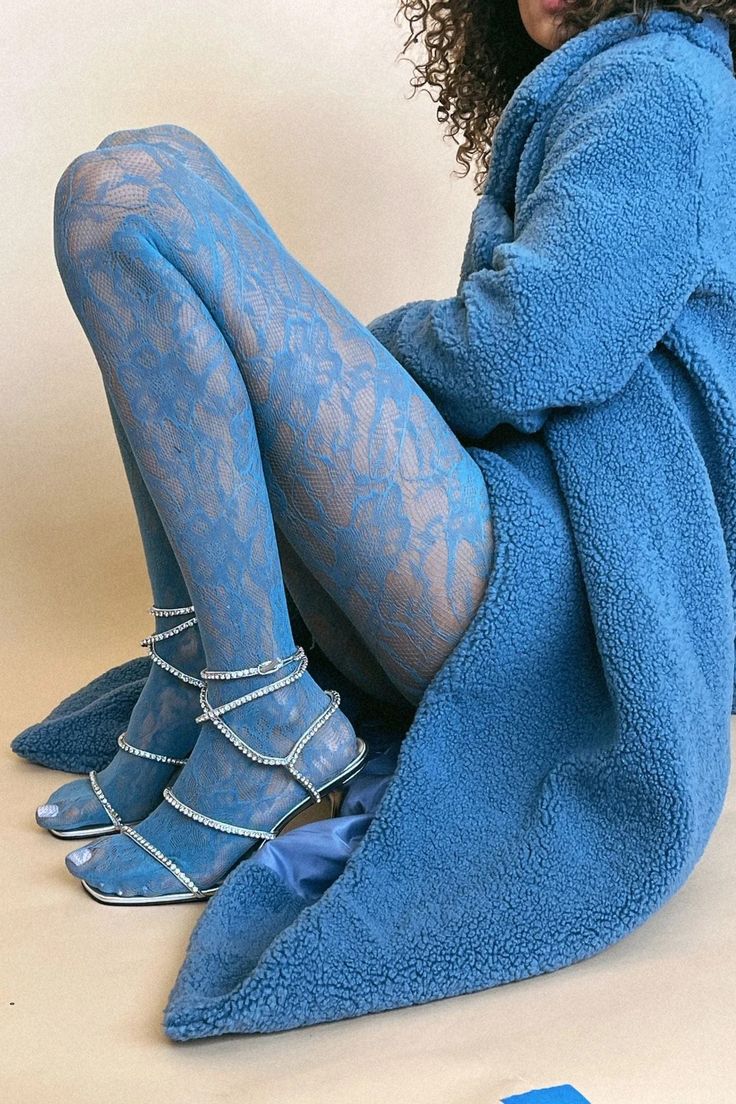 Lace Tights | Petit Moments Mode Harajuku, Funky Tights, Denim On Denim, Lace Tights, Tights Outfit, Mode Inspo, Looks Style, Sheer Lace, Blue Lace