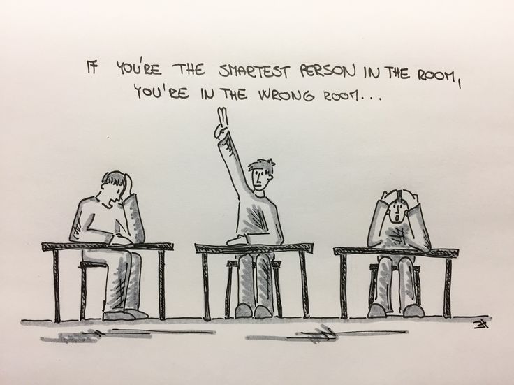 two people sitting at desks with one pointing to the sky and another saying, if you're the shortest person in the room, you're in the wrong most