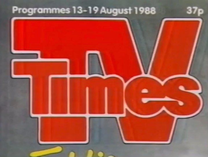 the tv times logo is shown in red and yellow letters on a gray background with writing underneath it