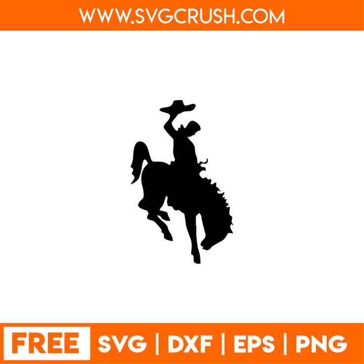 the silhouette of a cowboy riding a bucking bronco on a white background with free svg dxf eps png files