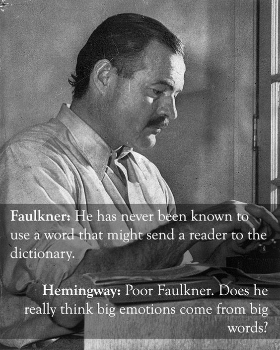 a man sitting at a desk with a book in front of him and the caption that reads,'faulker he has never been known to use a word to use a word that might send a reader to the dictionary