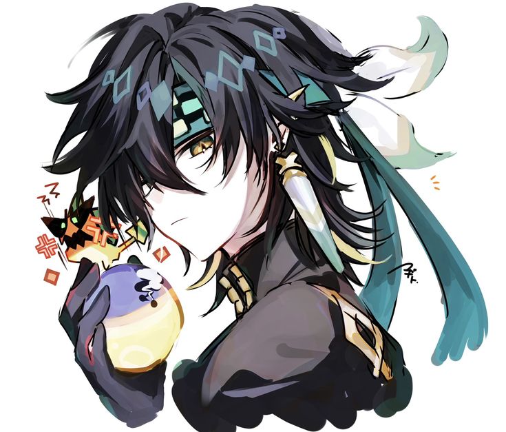 an anime character with long black hair and blue eyes, holding a ball in her hand