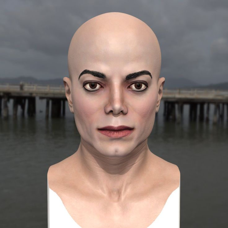 an animated image of a man with bald hair and eyes, standing in front of a body of water