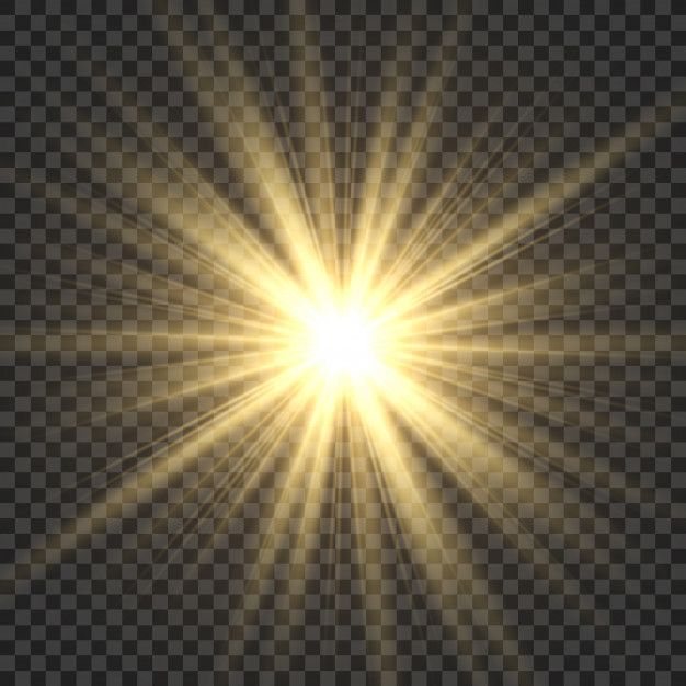 the sun shines brightly on a transparent background, with lens flare and light effects